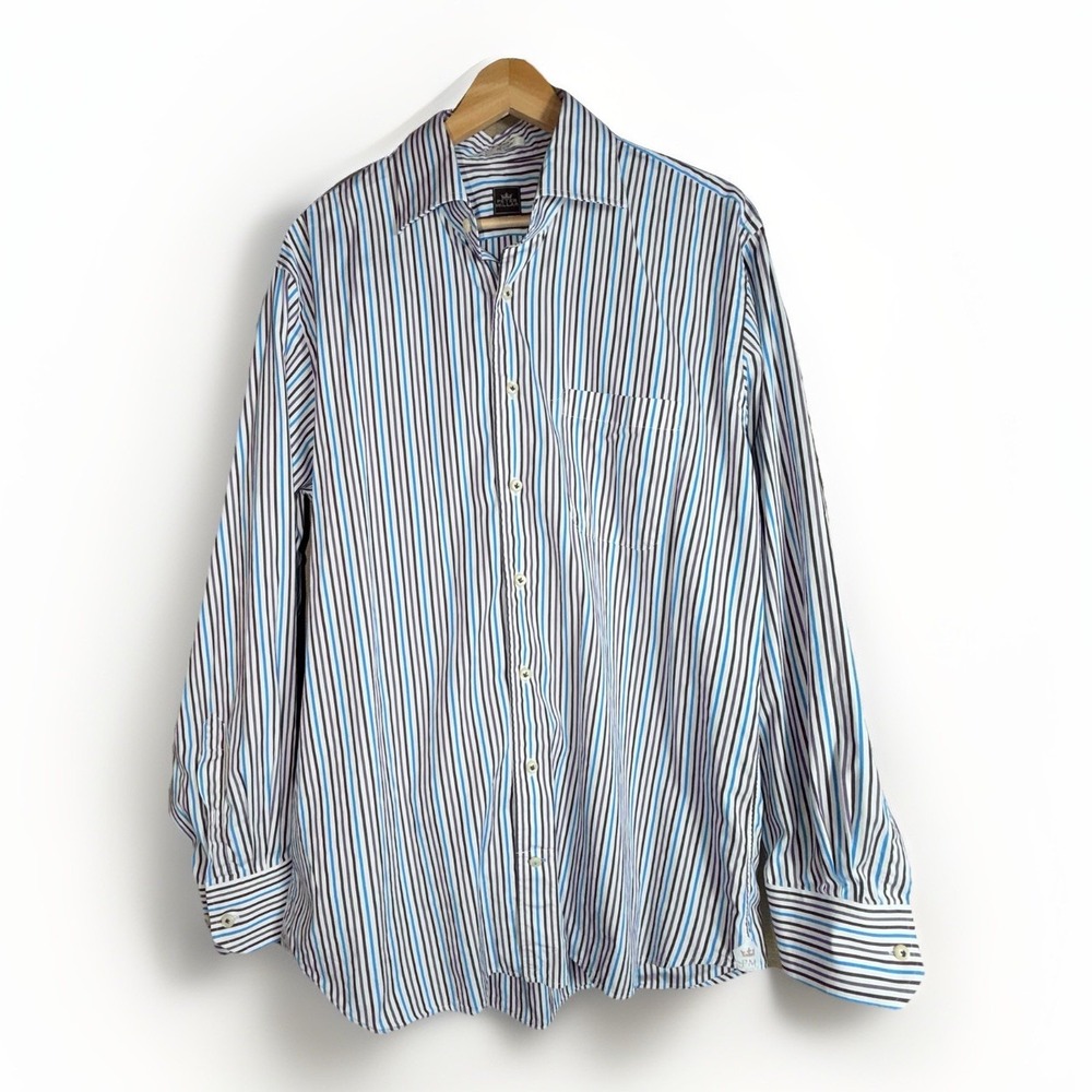 Peter Millar Mens Long Sleeve Dress Shirt Size L Striped Button‎ Down Collar